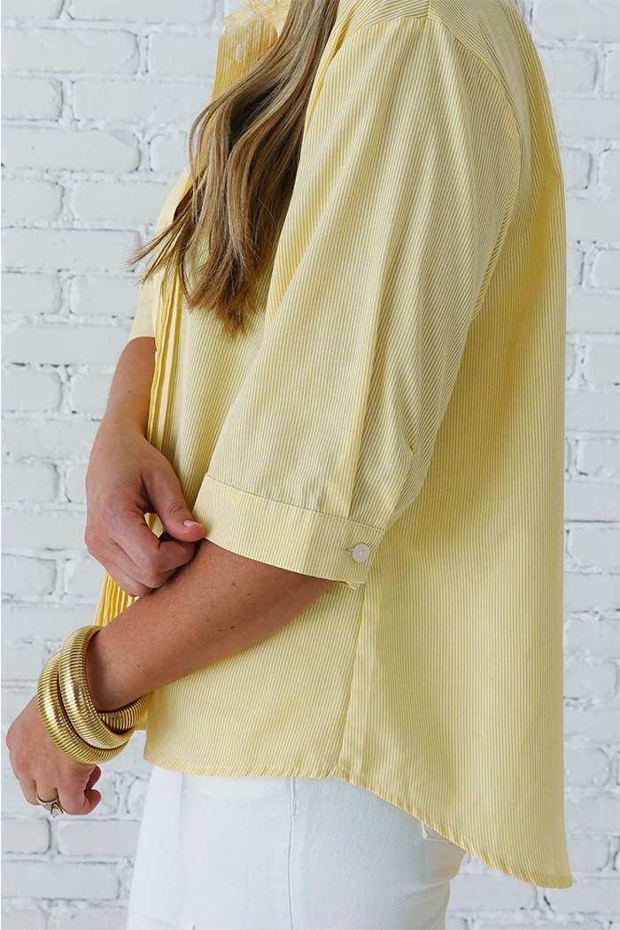 Ruffle Collar Striped Button Top