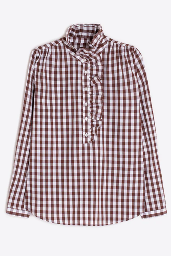 Ruffles Collar Check Blouse