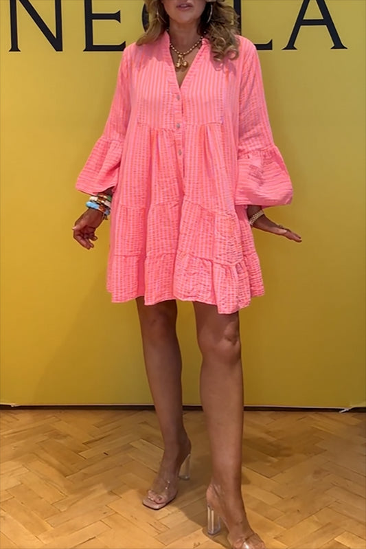 V-Neck Stripe Cotton Dress