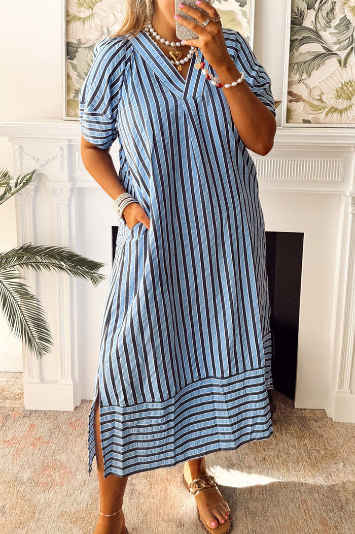 Striped Side Slit Pocket Dress