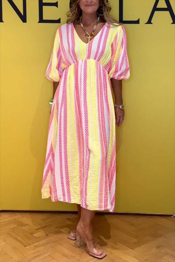 Stripe Cotton Midi Dress