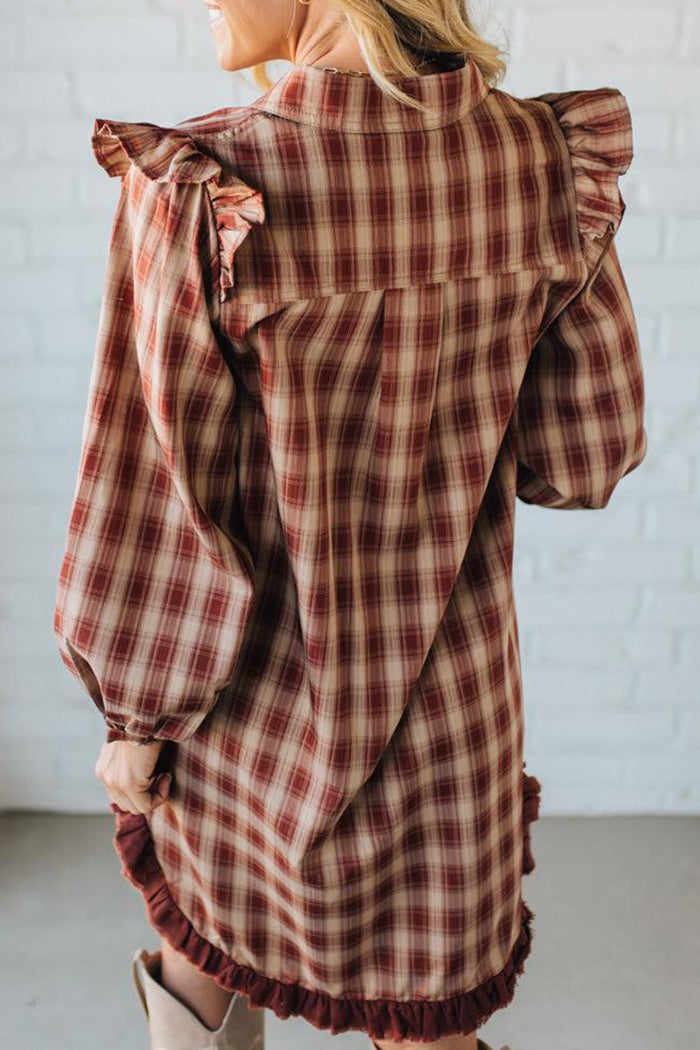 Plaid Ruffled Accent Shirt Dress