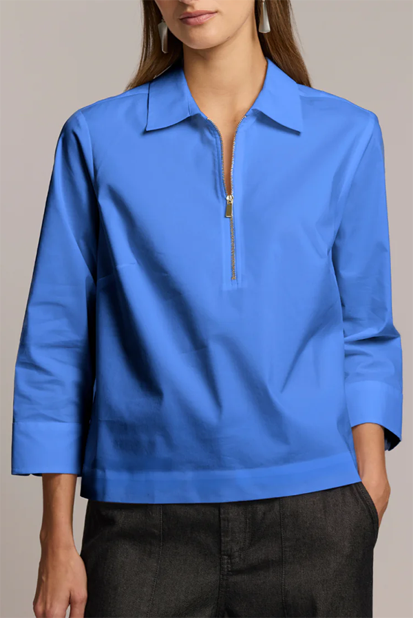 Casual Solid Color Zip Blouse