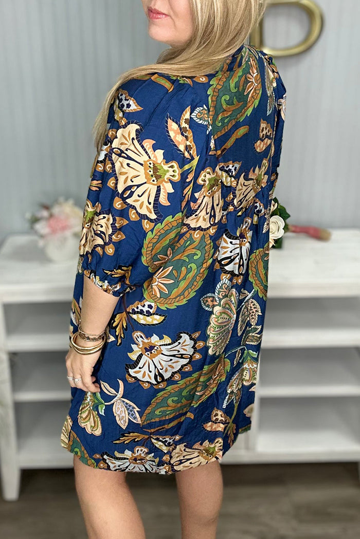 V-Neck Flower Pattern Dress