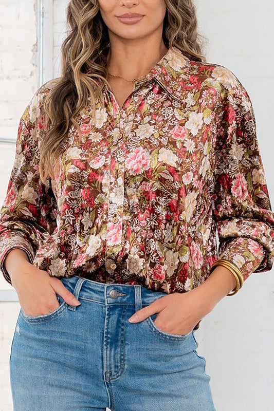 Button-Front Floral Blouse