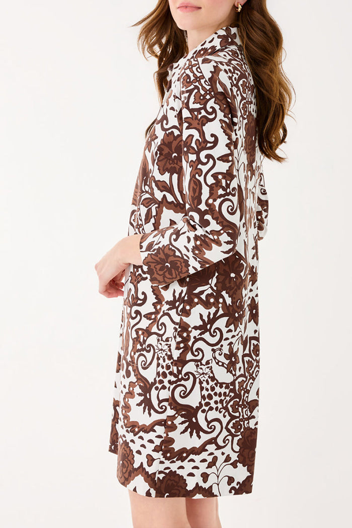Long Sleeve Collared Print Dress