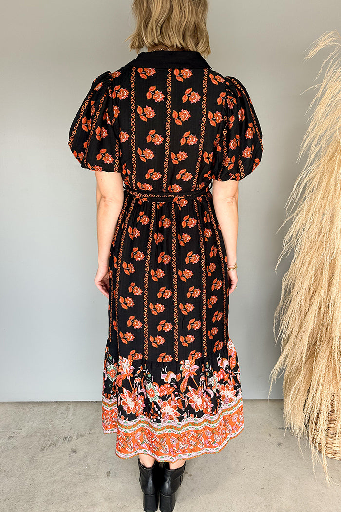 Floral Puff-Sleeve Pocketed Maxi Dress