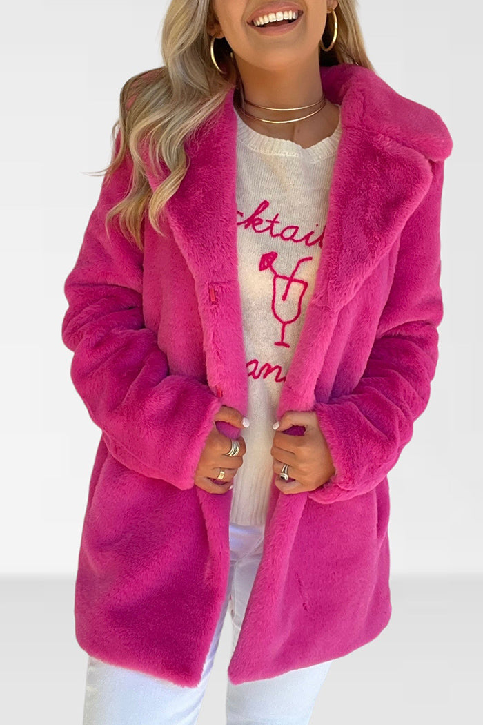 Pink Collared Faux Fur Coat