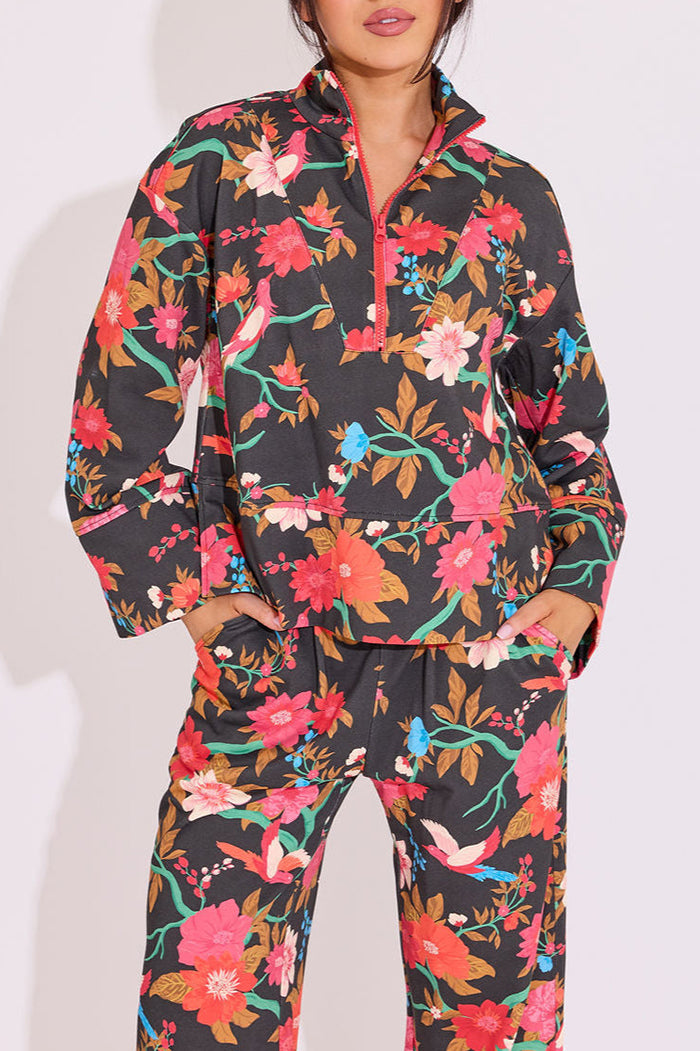 Half-Zip Floral Tracksuit Set