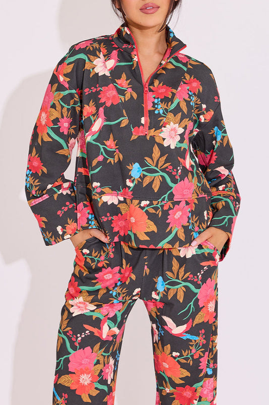 Half-Zip Floral Tracksuit Set