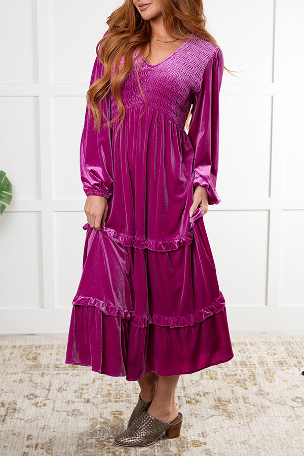 Velvet Layered Ruffles Dress
