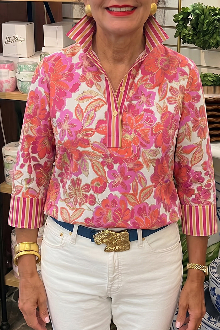 Bloom Floral Cuff Trim Popover Top