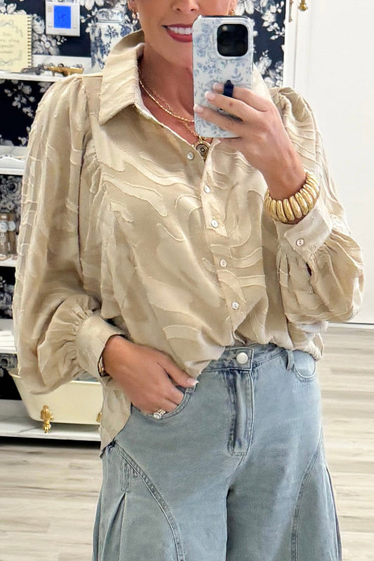 Casual Jacquard Button Down Blouse