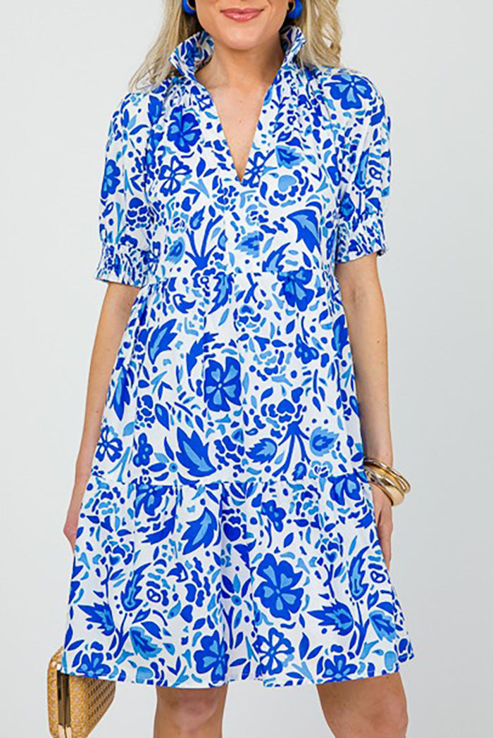 Casual Floral Smocked Sleeve Dress