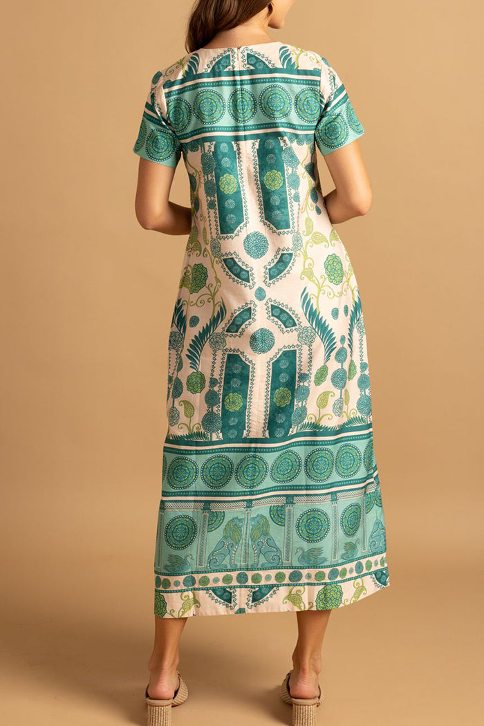Short Sleeve Printed Pocket Midi Dress
