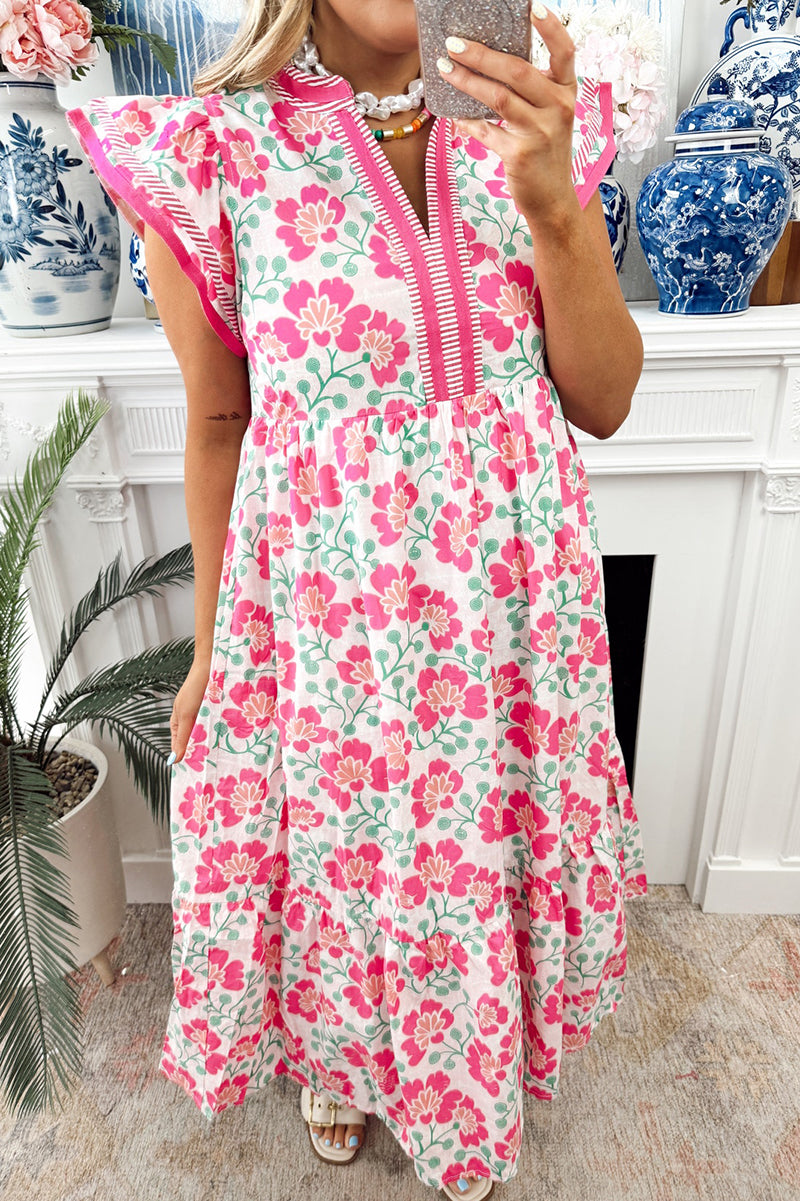 Floral Print Flutter Sleeve Dress