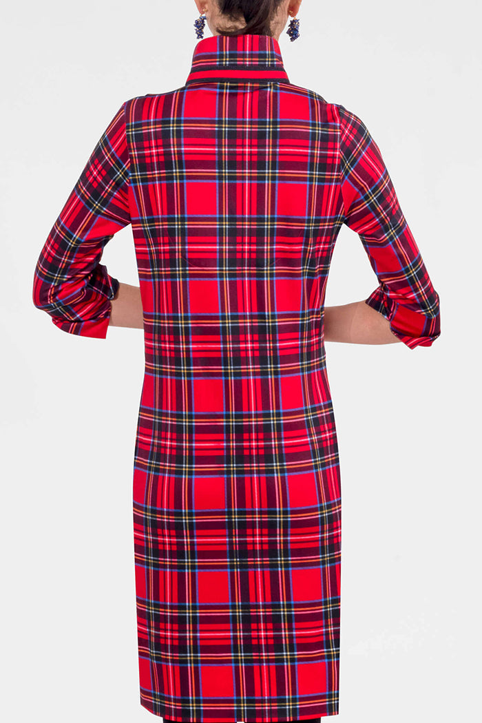 V-Neck Plaid  Pocket Dress