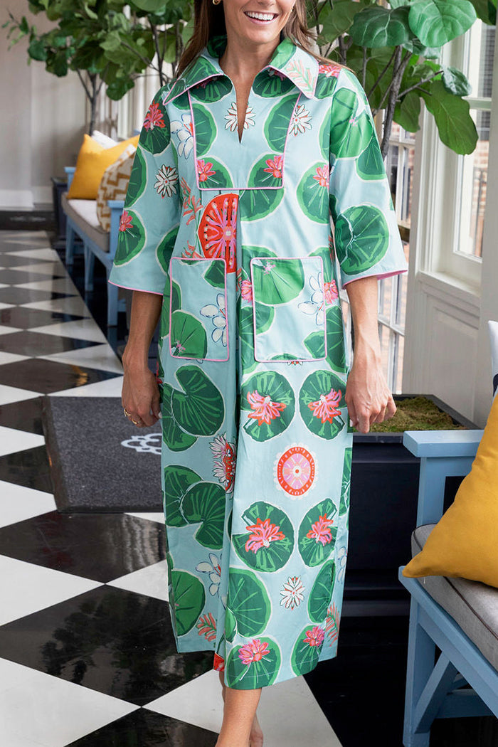 Green Floral Collared Dress