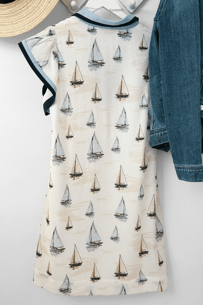 Sailboat Print Cap Sleeves Mini Dress