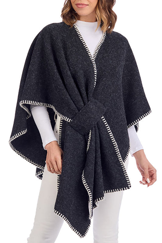 Contrast Blanket Stitching Felt Poncho