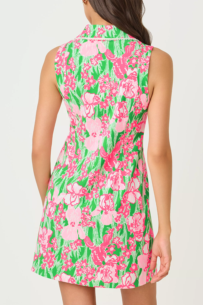Sleeveless Pearl Collar Zip Floral Dress