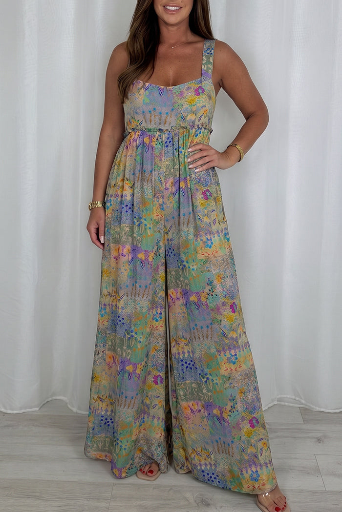 Multi Floral Patchwork Wide Leg Jumpsuit
