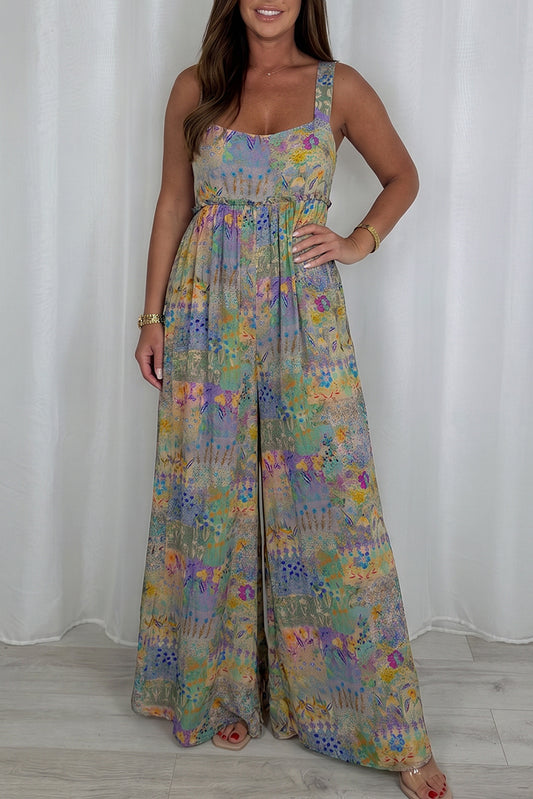 Multi Floral Patchwork Wide Leg Jumpsuit