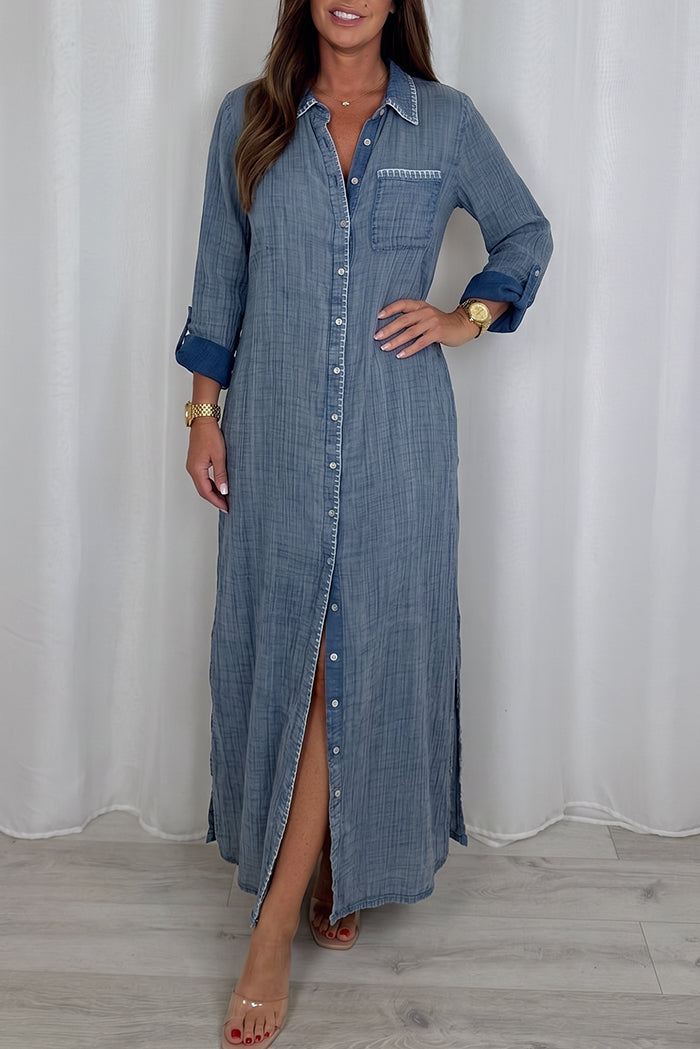 Chambray Button-Down Maxi Dress