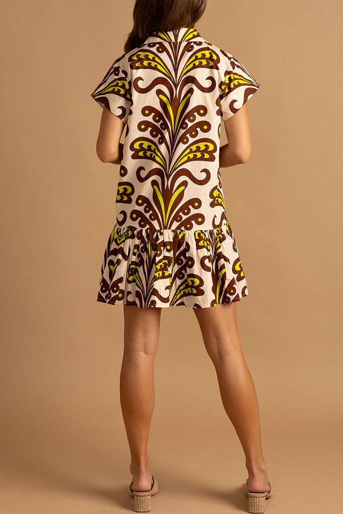 Short Sleeve Ruffle Hem Printed Dress
