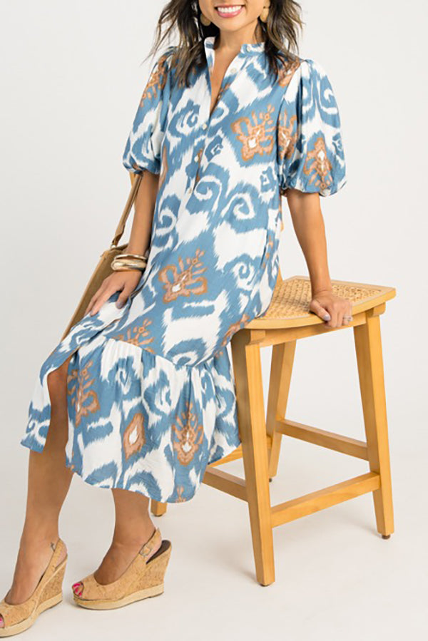 Puff Sleeve Button Dress