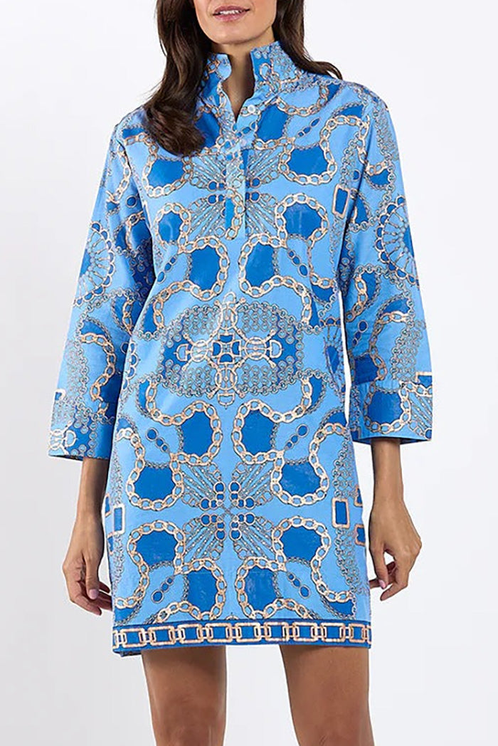 Stand Collar Pocket Print Dress