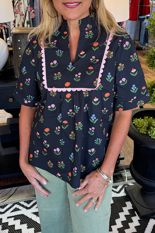 Floral Scallop Trim Top