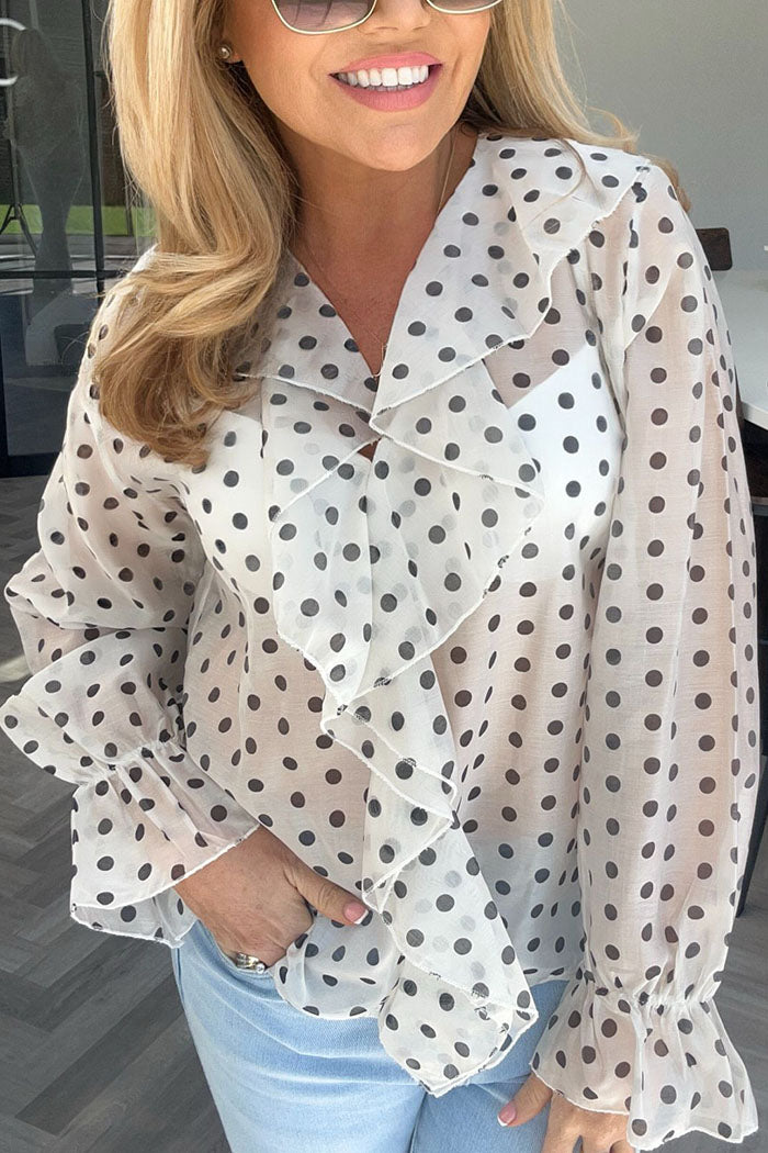 Polka Dot Long Sleeve Ruffle Top