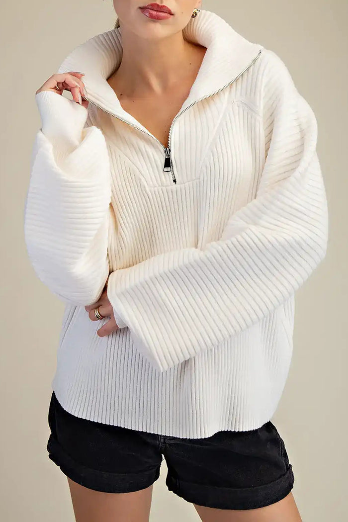 Casual Front Zip Neck Sweater