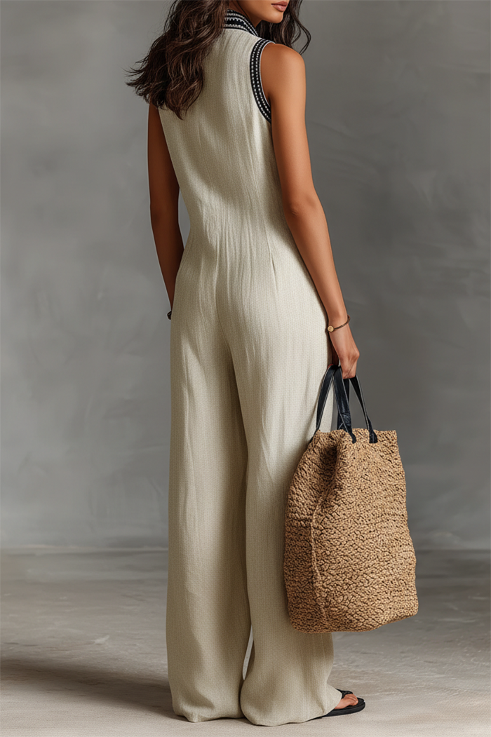 Stand Collar Pocket Sleeveless Jumpsuit