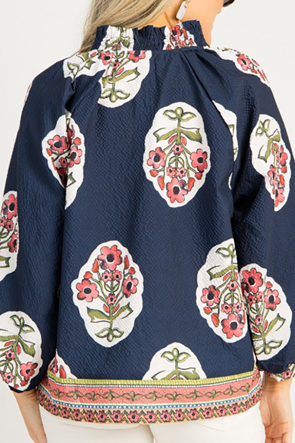 Pleated Collar Floral Top