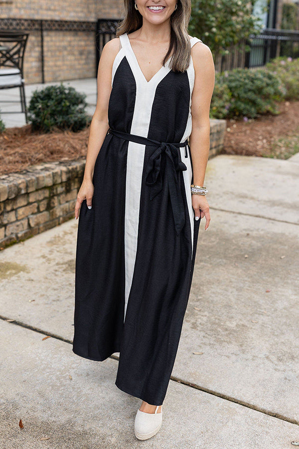 Patchwork Color Halter Dress