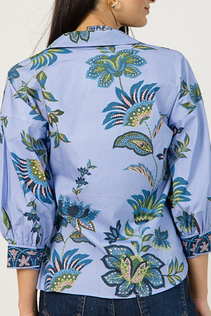 Periwinkle Floral Button-Down Top