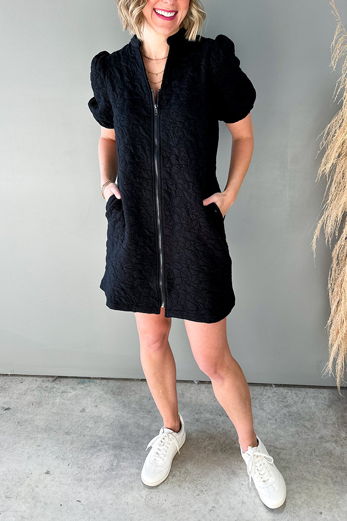 Puff Sleeve Zipper Dress