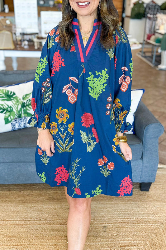 Floral Pocket Smocked Sleeve Dress