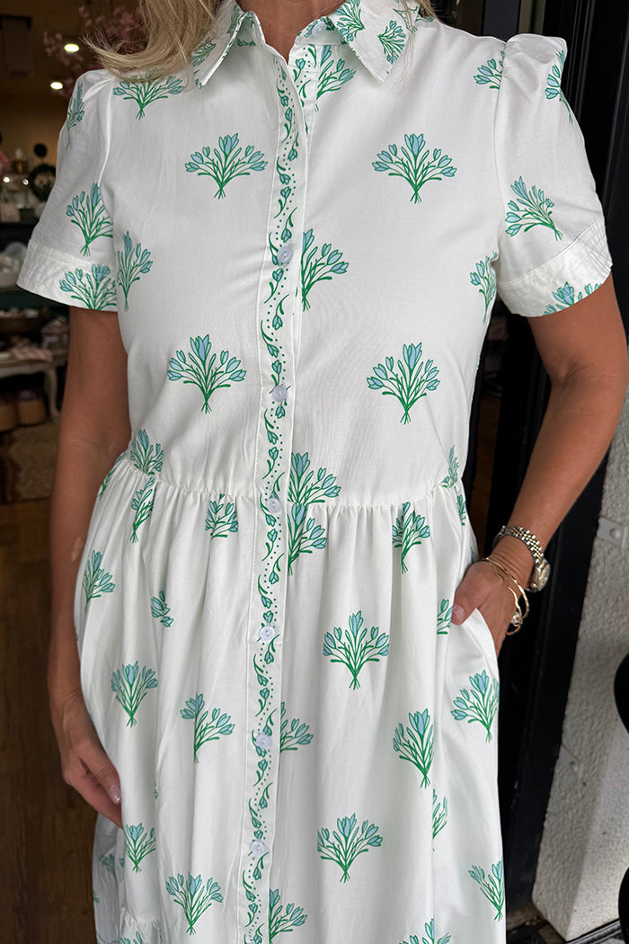 Floral Puff Sleeve Pocket Dress