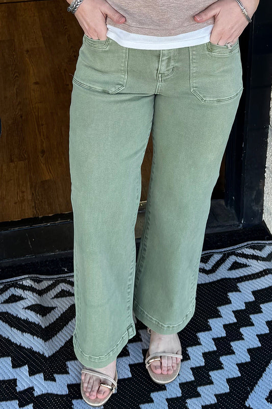 Faded Green Wide Leg Cropped Pants