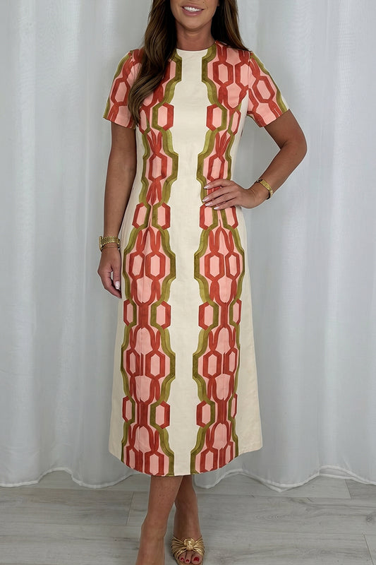 Bold Geometric Print Short Sleeve Dress