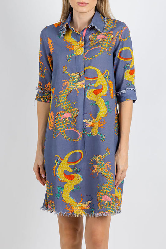 Frayed Edge Pocket Print Dress