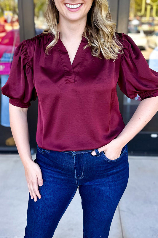 V-Neck Puff Sleeves Top