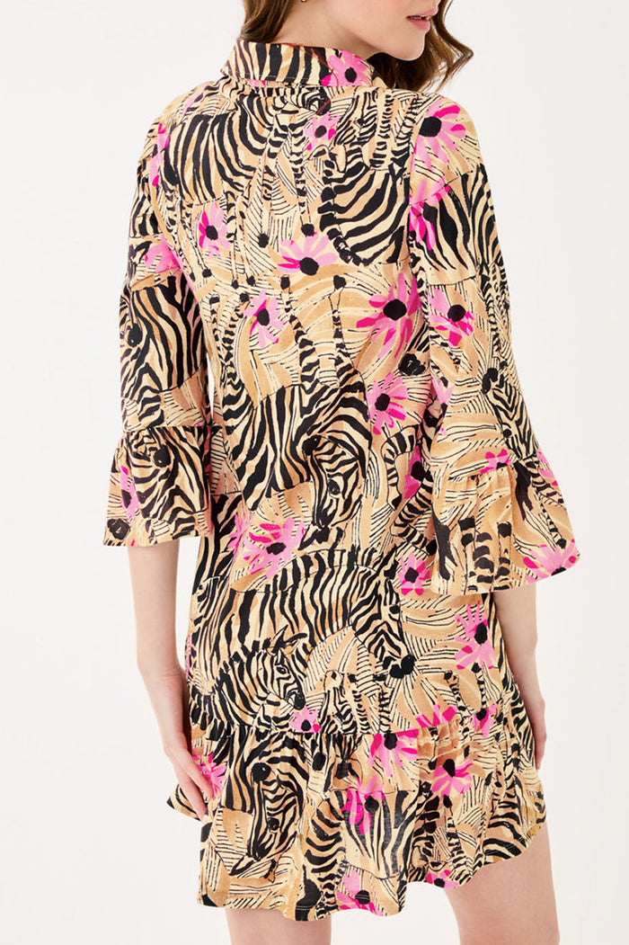 Zebra-Print Floral Shirt Pocket Dress
