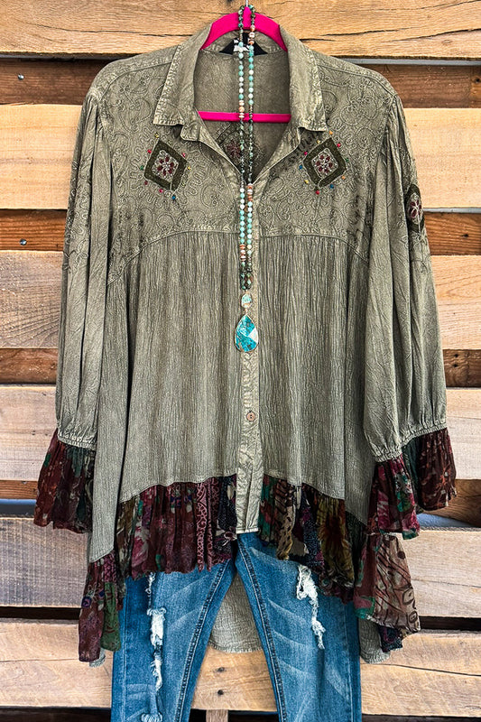Gravel Embroidered Ruffle Tiered Tunic