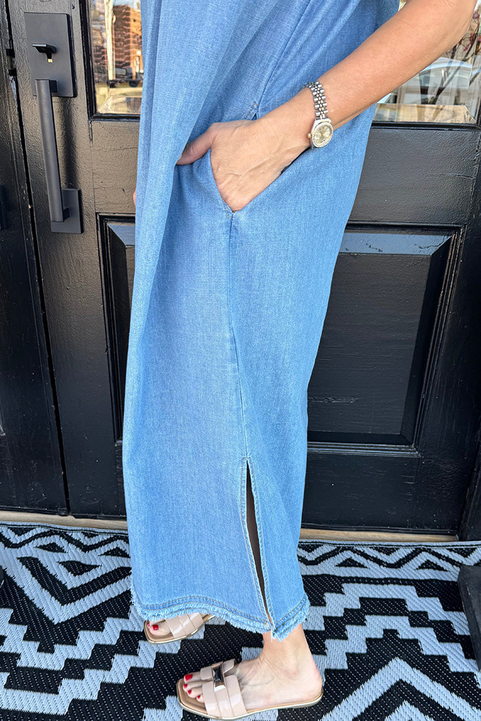 Light Denim Pocketed Maxi Dress