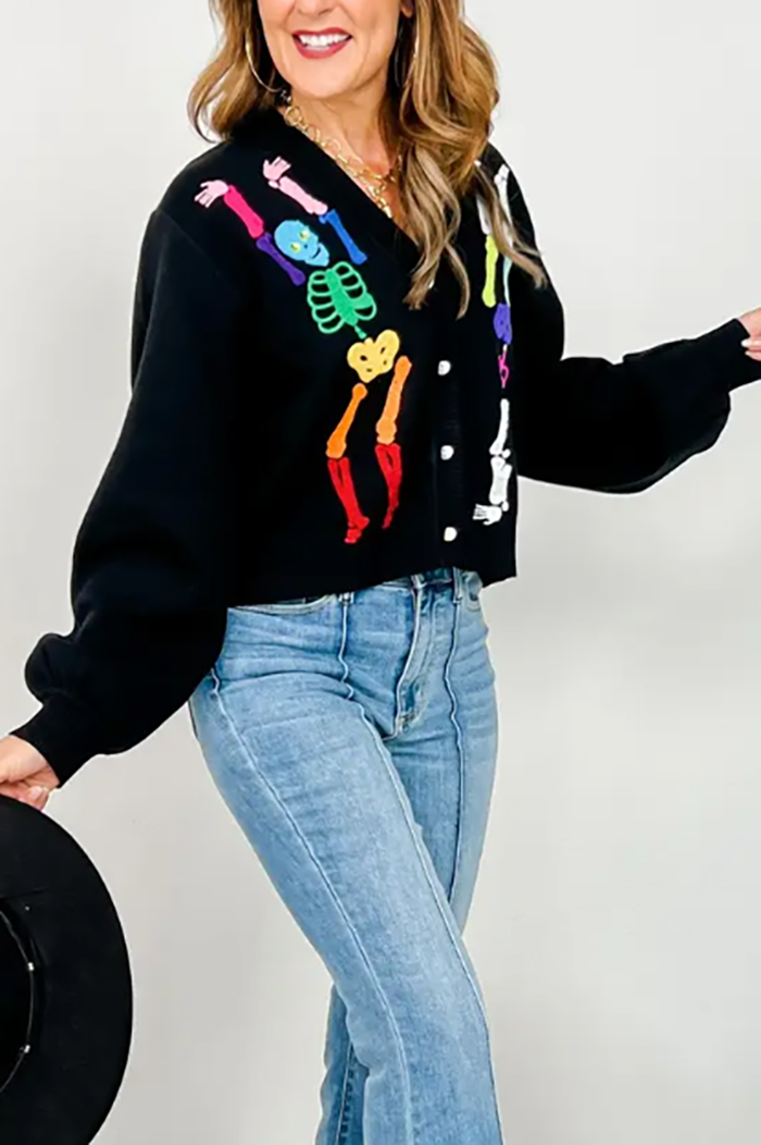 Rainbow Skeleton Button Up Cardigan