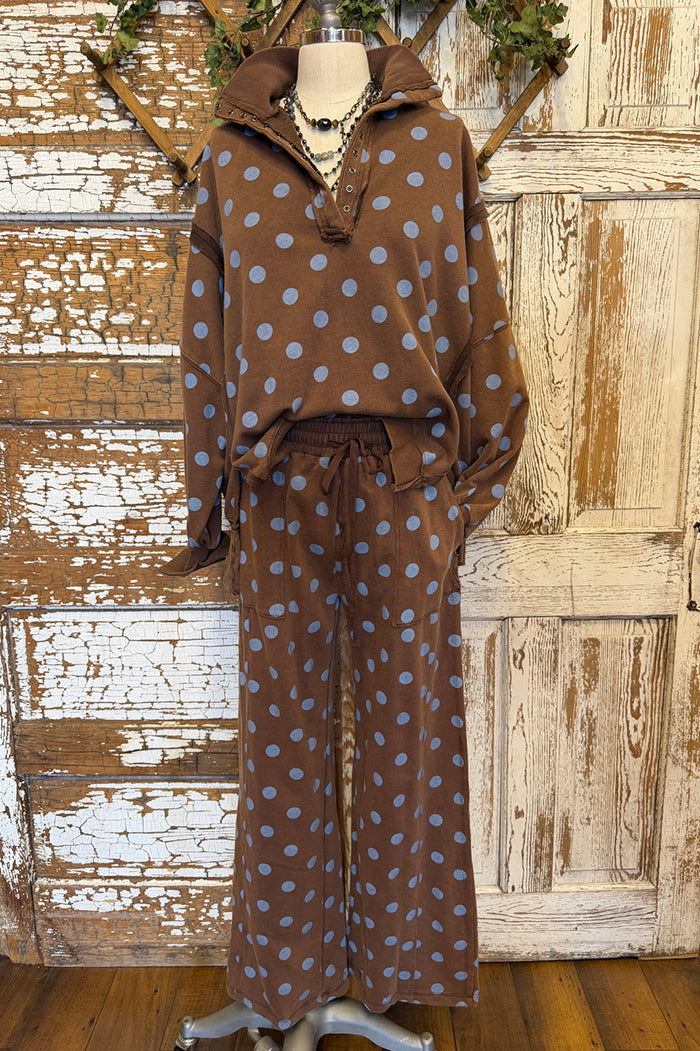 Brown Polka Dot Collared Sweatshirt